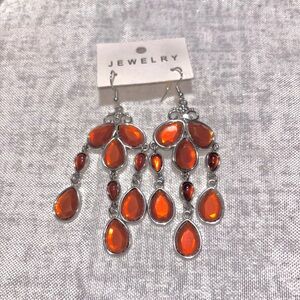 Orange Teardrop Chandelier Earrings